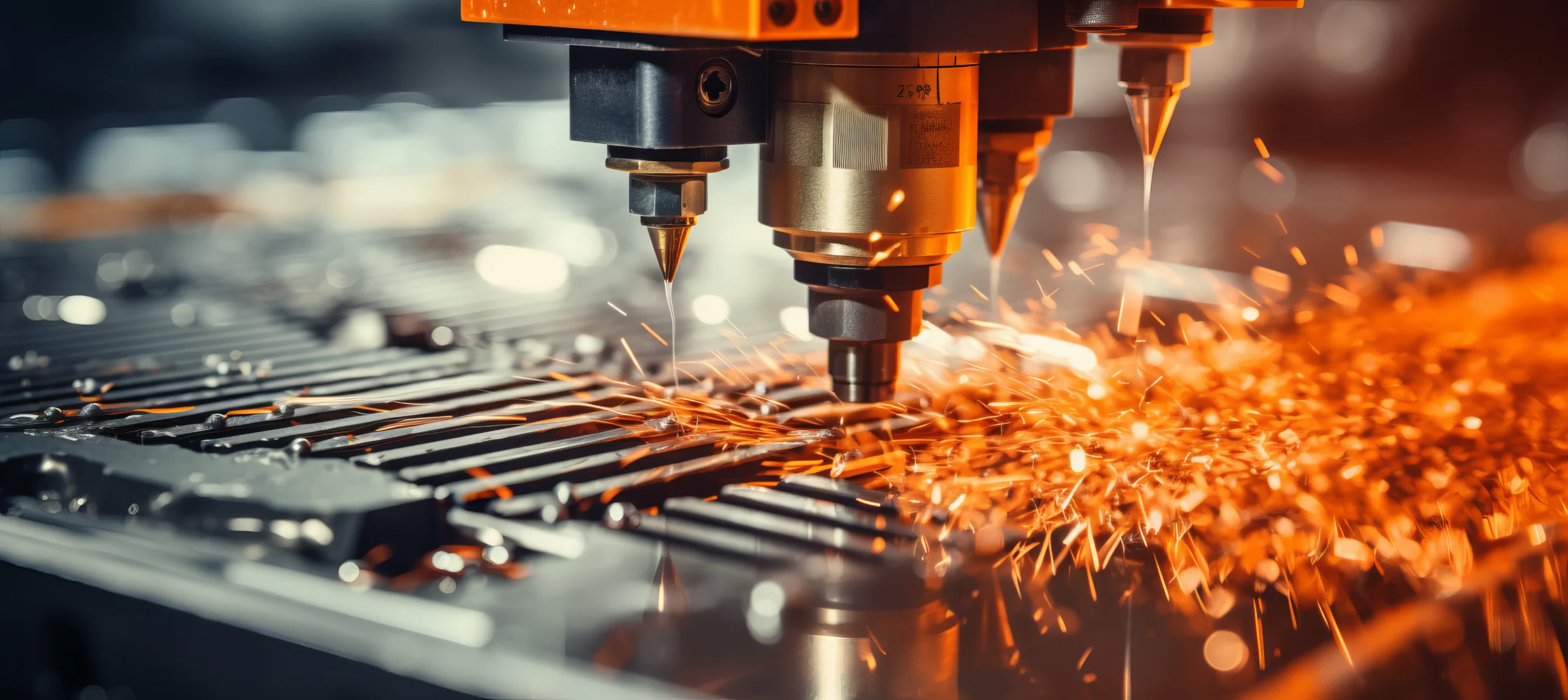 High-precision CNC laser cutting machine in an industrial manufacturing facility, representing B2B industrial web design and manufacturing marketing services. CNC machining website design & google ads services for CNC machine shop.