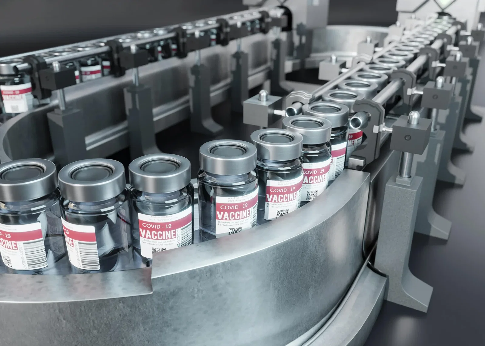 Automated medical-grade plastic molding production line for vaccine vials, meeting high-compliance healthcare standards.