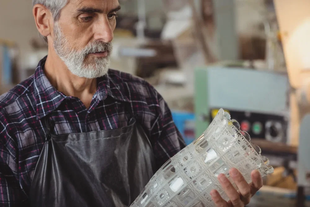 A specialized industrial molder inspecting a high-tolerance part, representing the technical disconnect of generalist marketing agencies.