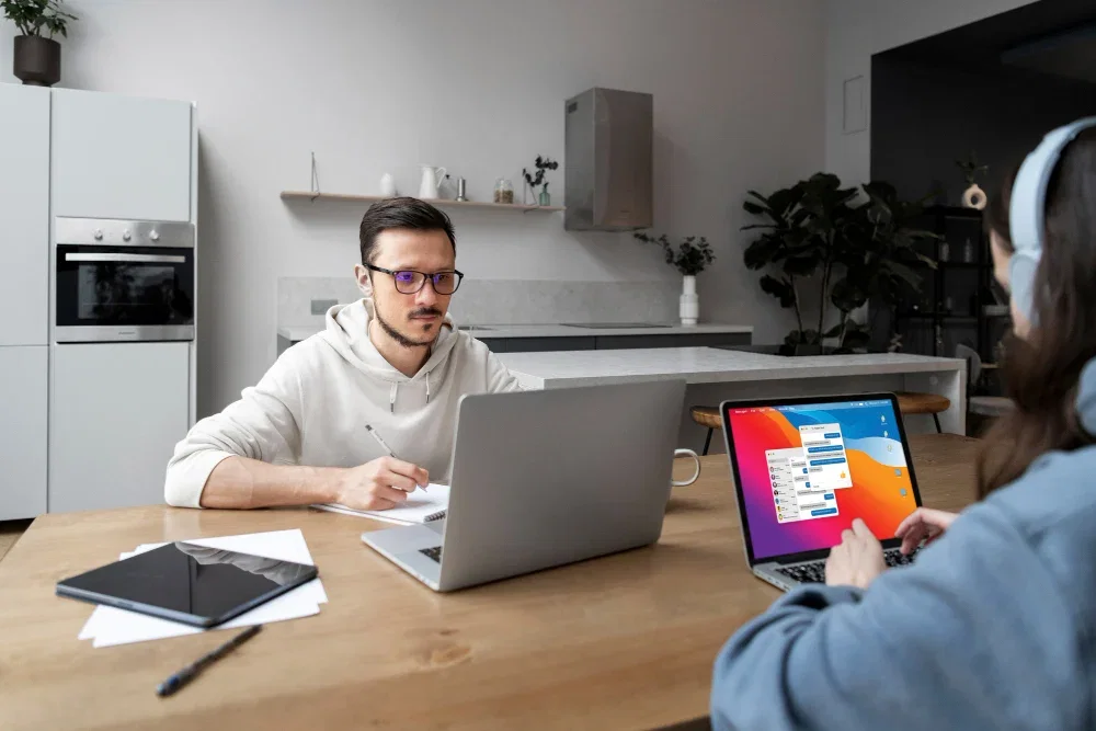 Pixerts UI/UX designer conducting a technical design interview and discovery session via laptop.