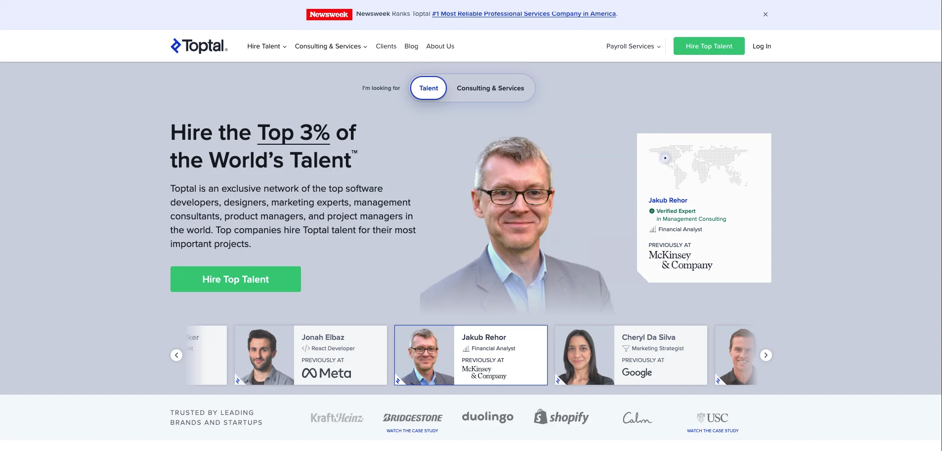 Toptal is famous for its rigorous screening process, admitting only the "top 3%" of freelance talent. It is widely considered one of the premier platforms for hiring technical architects.