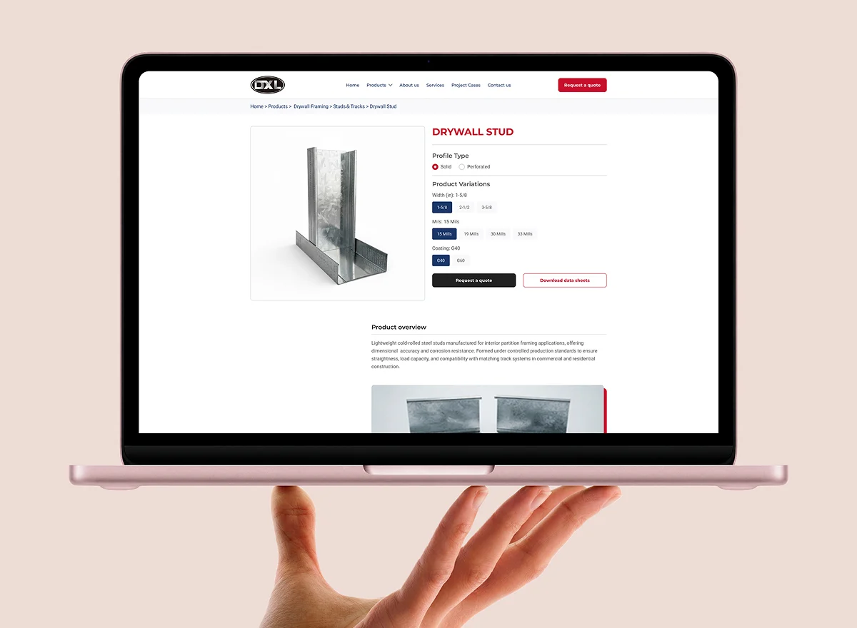 stell manufacturing website ux:ui design